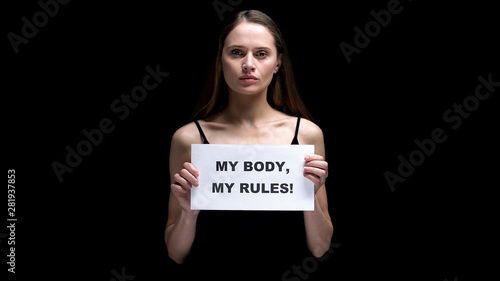 Fotografie, Obraz Woman showing my body my rules sign, accepting individual imperfections, freedom