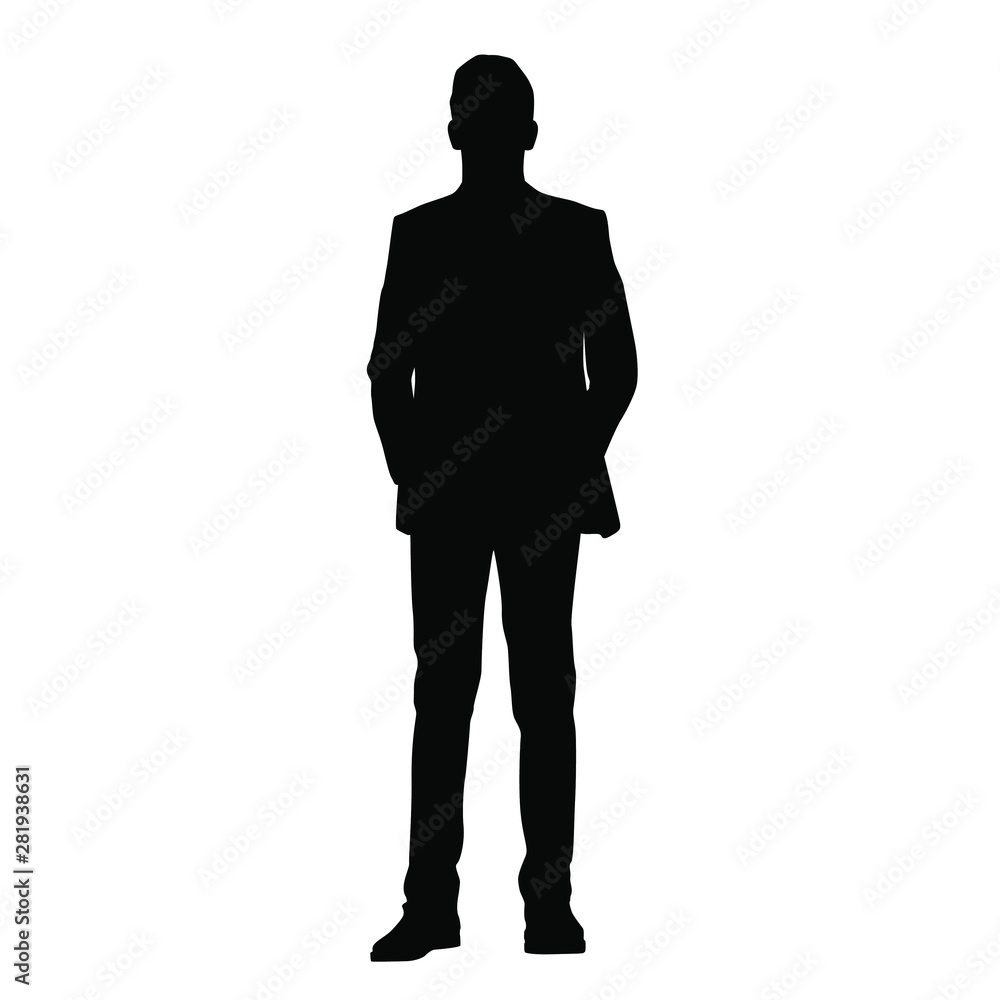Vector silhouette of a man in a business suit standing, black color isolated on white background Vector silhouette of a man in a business suit standing, black color isolated on white background