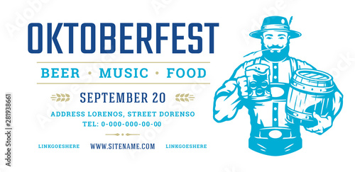 Oktoberfest flyer or banner retro typography template design willkommen zum invitation beer festival celebration.