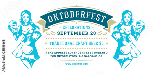 Oktoberfest flyer or banner retro typography template design willkommen zum invitation beer festival celebration.