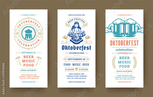 Oktoberfest flyers or banners set vintage typographic design templates vector illustration.