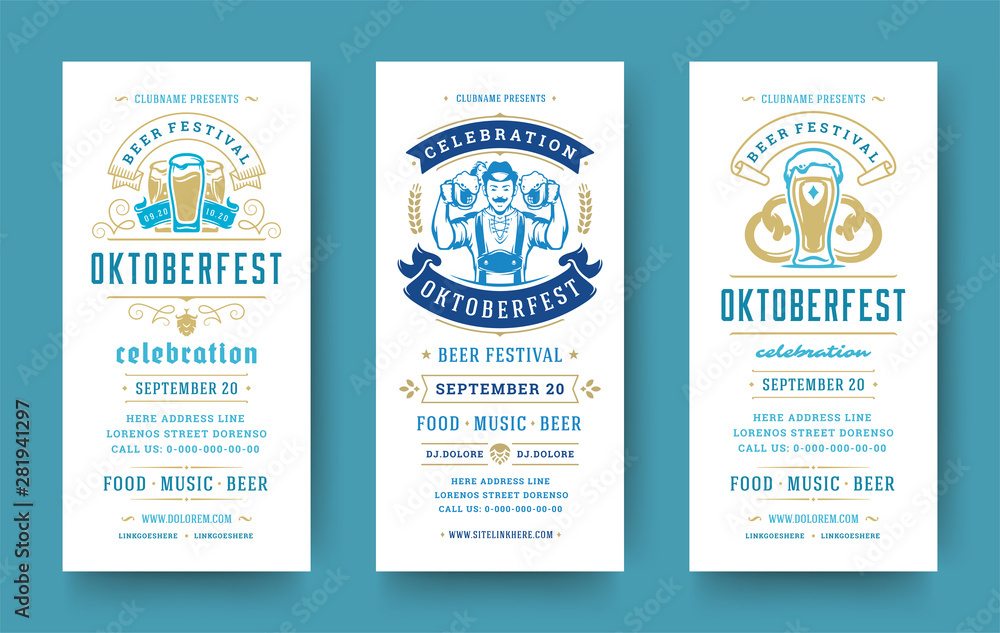 Fototapeta premium Oktoberfest flyers or banners set vintage typographic design templates vector illustration.