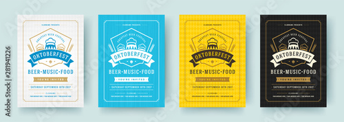Oktoberfest flyers or posters retro typography vector templates design invitations beer fesival celebration.