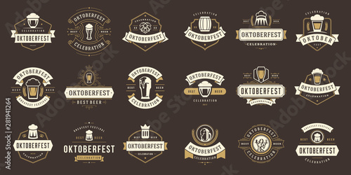 Oktoberfest badges and labels set vintage typographic design templates vector illustration.