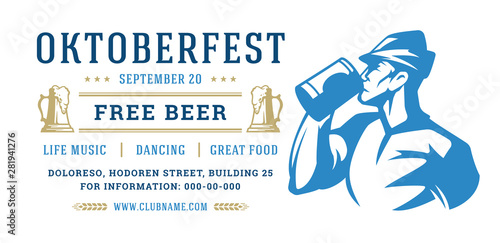 Oktoberfest flyer or banner retro typography template design willkommen zum invitation beer festival celebration.