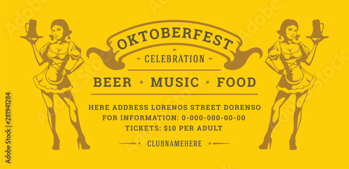 Oktoberfest flyer or banner retro typography template design willkommen zum invitation beer festival celebration.
