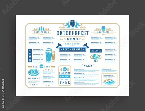 Oktoberfest menu vintage typography template beer festival celebration design vector illustration.