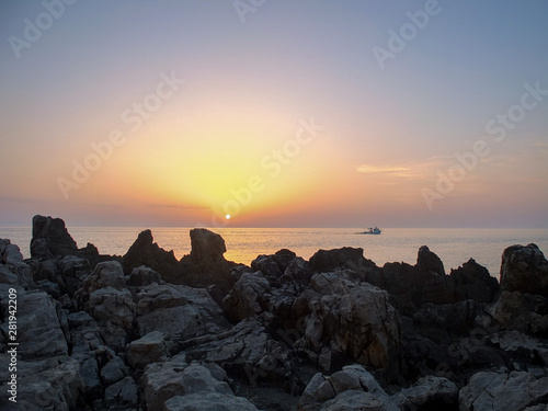 sunset over the sea in sicilian sity Cefalu