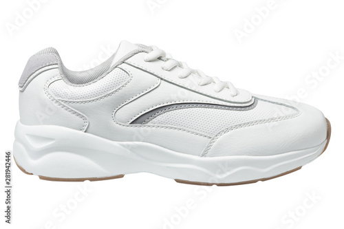 leather shoes for sports or for everyday wear, white sneakers on a white background