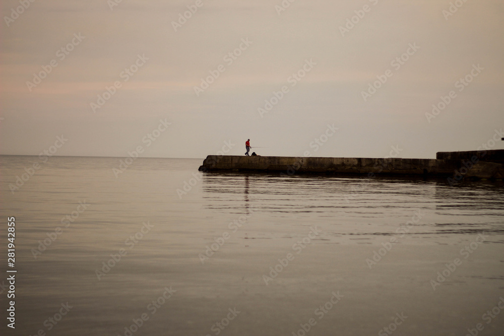sea, fishing, beach, summer, sunset at sea, pier, silence at sea quiet, beauty