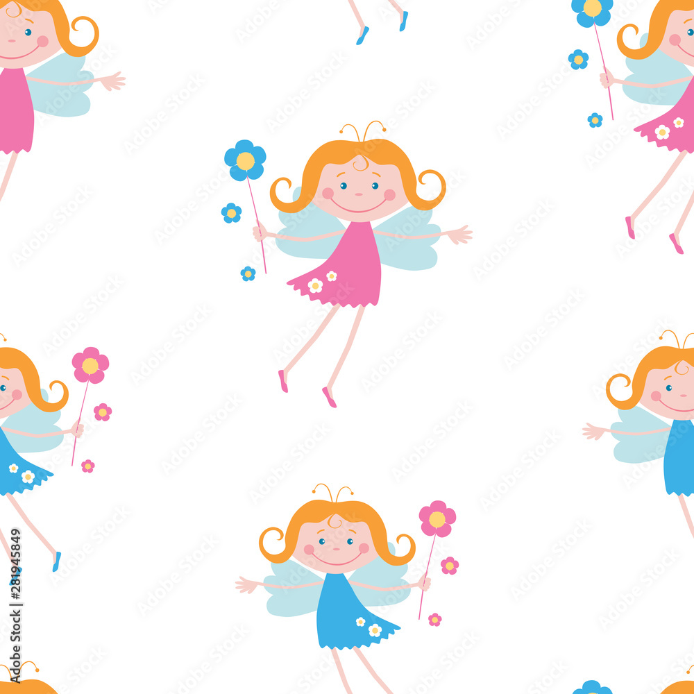 Seamless background of flying joyful elves girls Seamless background of flying joyful elves girls