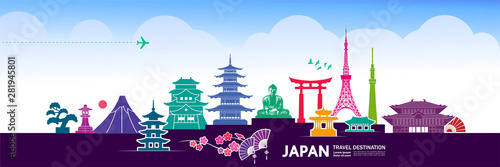 Japan travel destination grand vector illustration.