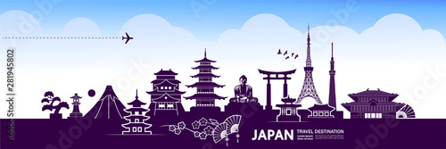 Japan travel destination grand vector illustration.