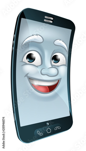 A mobile phone cell mascot cartoon character graphic illustration