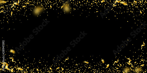 Streamers and confetti. Gold tinsel and foil ribbo