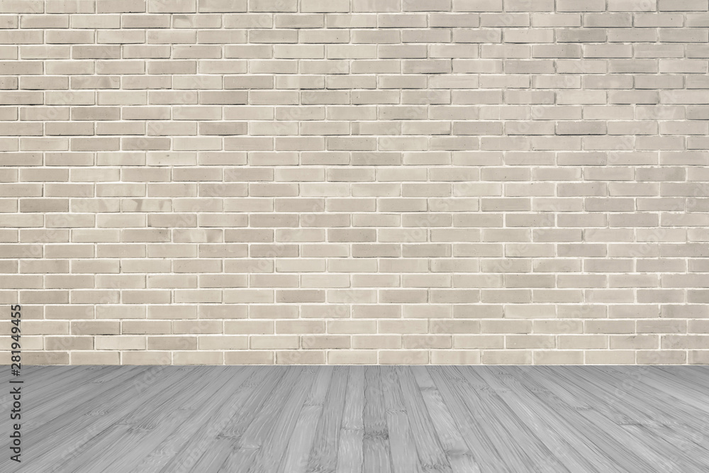 Sepia brown brick wall texture background with wooden floor in grey Sepia brown brick wall texture background with wooden floor in grey