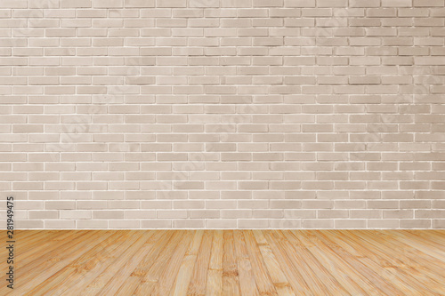 Brick wall in antique pink brown texture background with wood floor in yellow brown