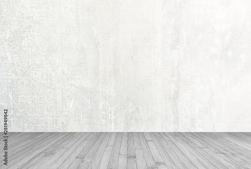 Grey wooden floor isolated on white grey grunge concrete wall background Grey wooden floor isolated on white grey grunge concrete wall background