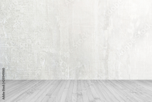 Grey wooden floor and concrete wall background