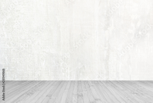 Grey wooden floor and concrete wall background