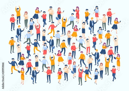 Isometric people crowd. Large people group, different male and female characters, business audience concept. Vector population poster with character professional business team