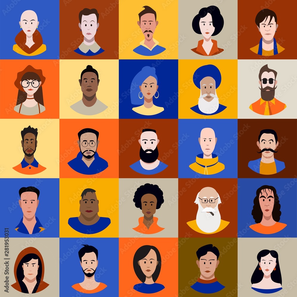 People of different races and ages Avatar Set Vector. Man, Woman. People User Person. Trendy Image. Cheerful Worker Avatar. Round Portrait. Flat Cartoon Character Illustration People of different races and ages Avatar Set Vector. Man, Woman. People User Person. Trendy Image. Cheerful Worker Avatar. Round Portrait. Flat Cartoon Character Illustration