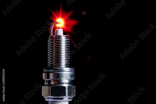 Spark plug for internal combustion engine. Сopy space. photo