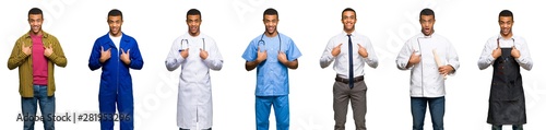 Set of doctor, barber and businessman with surprise facial expression