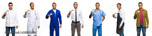 Set of doctor, barber and businessman holding a credit card