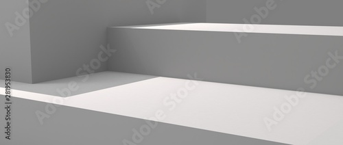 Render tridimensional de podio con diferentes niveles para presentaci  n de producto con diferentes materiales coloridos  y texturas. Ilustraci  n 3d