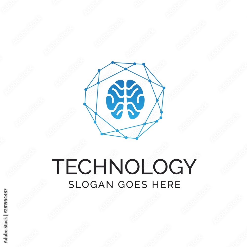 brain logo design with network connection circle lines in blue color brain logo design with network connection circle lines in blue color