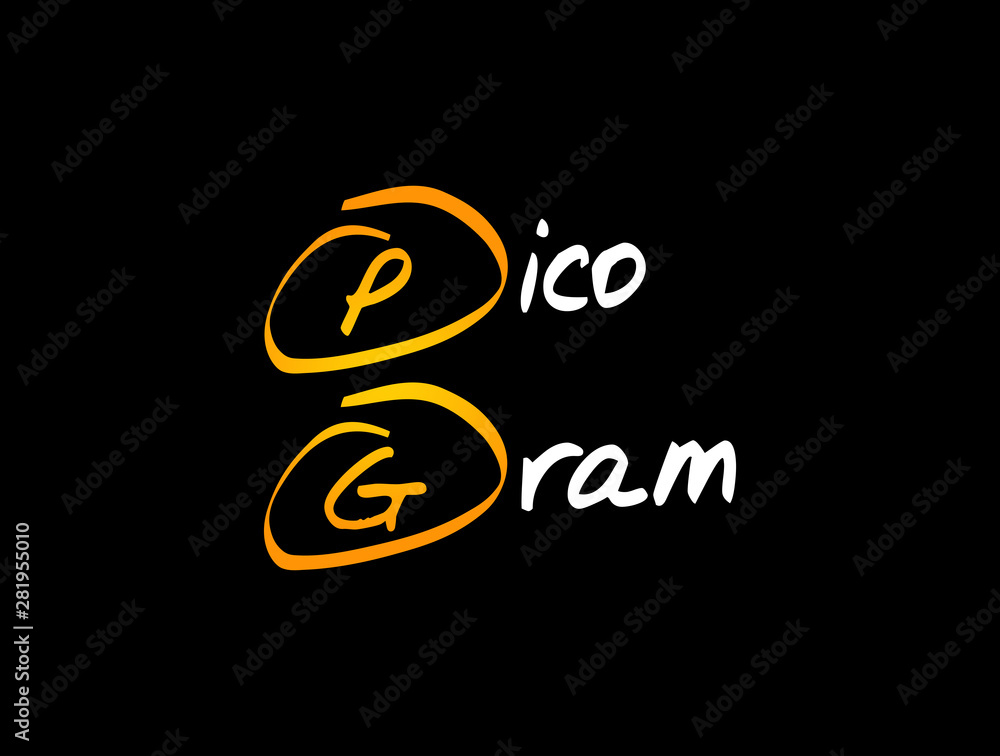 PG - Picogram acronym, medical concept background PG - Picogram acronym, medical concept background