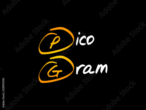 PG - Picogram acronym, medical concept background