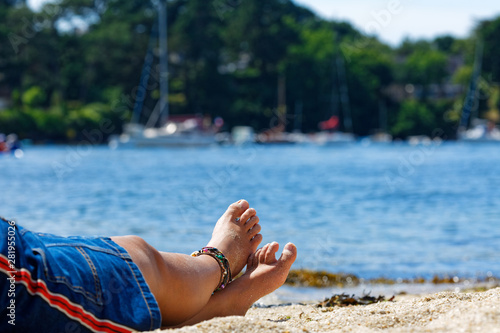 relax on the sand during the summer holidays in Brittany photo