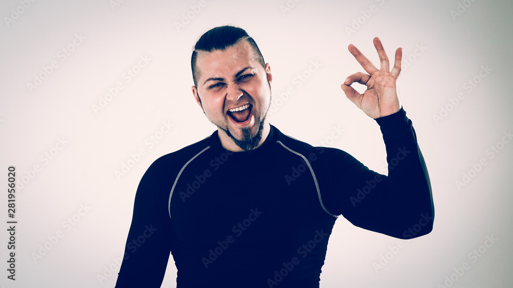 Fototapeta premium concept of victory in sports-happy bodybuilder rejoice their vic