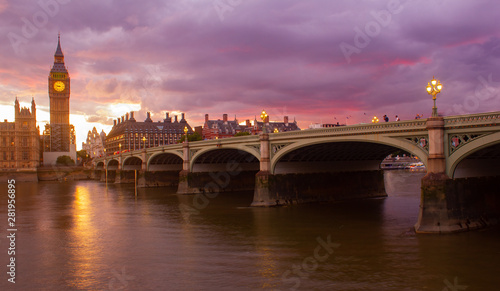 Big ban tower with Westminster bridge and Thames river in London United Kingdom © Amit