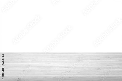 Wood table top texture in light grey color on white wall background