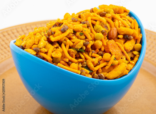 Indian Traditional Namkeen Food on White Background
