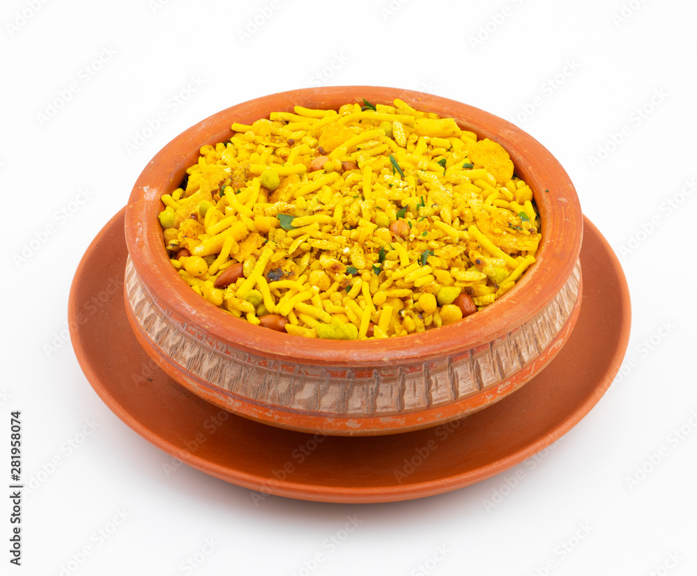 Indian Traditional Namkeen Food on White Background Indian Traditional Namkeen Food on White Background