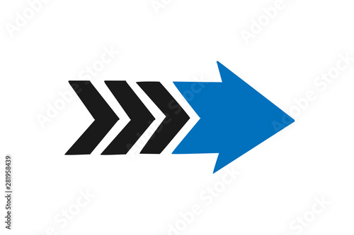Modern hand draw right side arrow vector icon blue version,flat style isolated on white background. Arrow symbol for your web site design, logo, app, UI. Vector illustration, EPS10