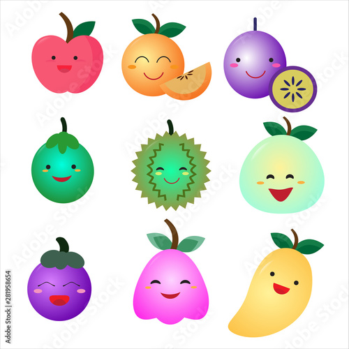 Fototapeta Naklejka Na Ścianę i Meble -  Cute fruit flat icon set