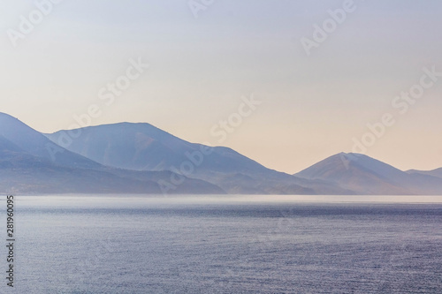 Fototapeta Naklejka Na Ścianę i Meble -  Landscape with water and mountains in the background, Albania