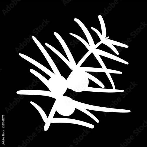 Rosemary or Rosmarinus officinalis. Leaves and flowers. isolated logo icon. white silhouette. Vector