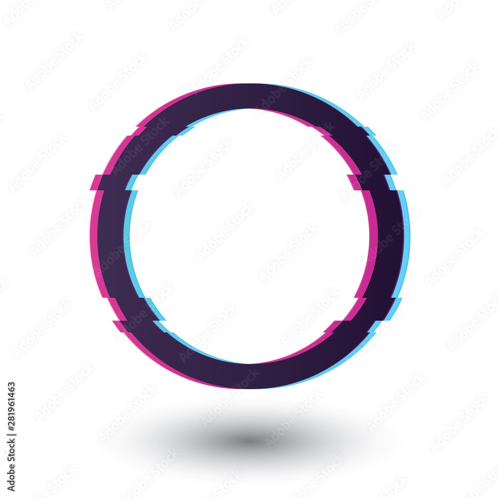 Circle, round frame with glitch of bug effect. Circle, round frame with glitch of bug effect.