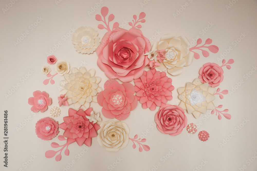 paper flowers. interior decor. the decoration of the walls of the interior. paper decor. flowers in interior. decoration with large flowers. paper flowers. interior decor. the decoration of the walls of the interior. paper decor. flowers in interior. decoration with large flowers.