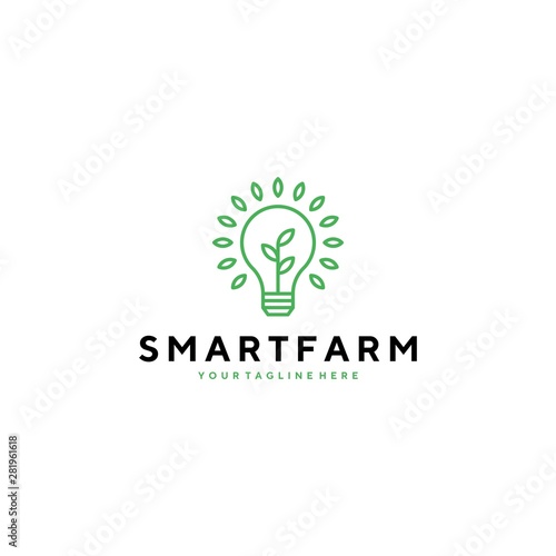 Smart farm with bulb and leaf logo