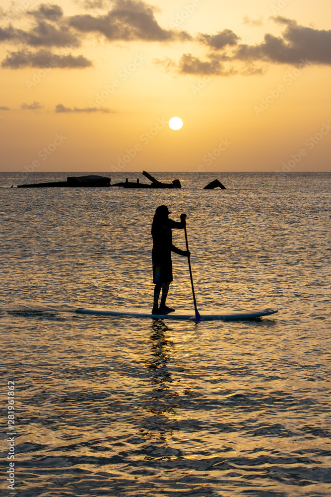 Paddle Boarding at Sunset, Carlisle Beach, Barbados