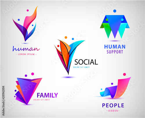 Vector set of men, people group, family logos. Child adoption logo collection and charitable foundations