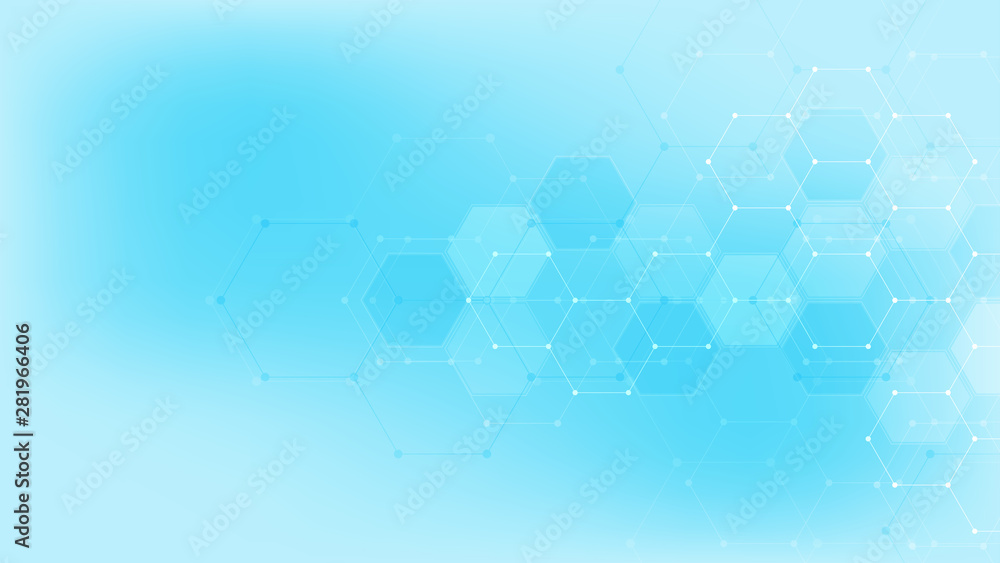 Fototapeta premium Abstract technology or medical background with hexagons shape pattern. Concepts and ideas for healthcare technology, innovation medicine, health, science and research.