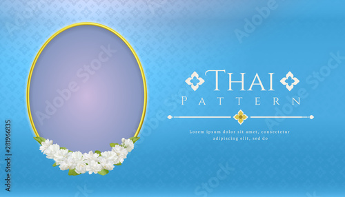 template background for Mother's day thailand with modern line Thai pattern traditional concept and frame beautiful Jasmine flower